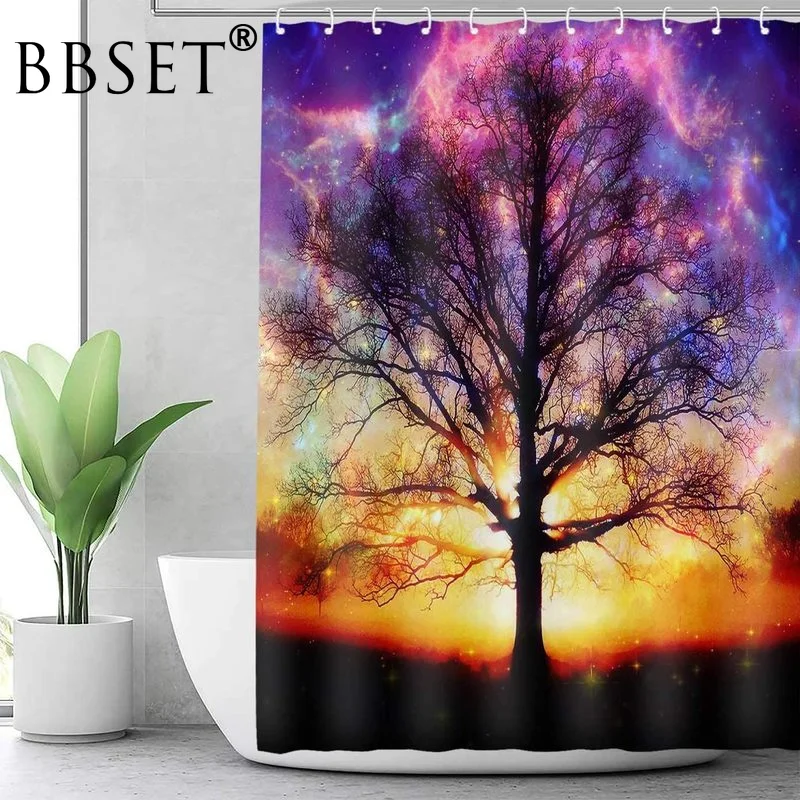 

Занавеска для душа с изображением дерева жизни, психоделический лес с фэнтезийным узором Галактики, водостойкая, разных размеров, украшение для ванной комнаты
