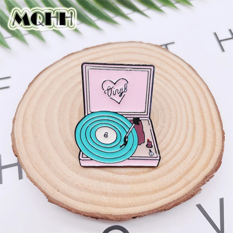 Мультяшные милые розовые граммофоны эмалевые булавки для CD музыки радио