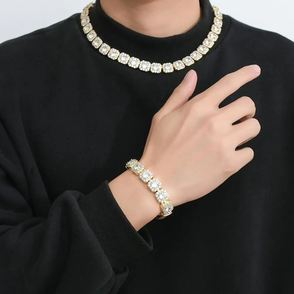 

13mm Iced Out Full Cubic Zircon Tennis Chain Necklace Gold Silver Color Hip Hop Jewelry Drop Shipping