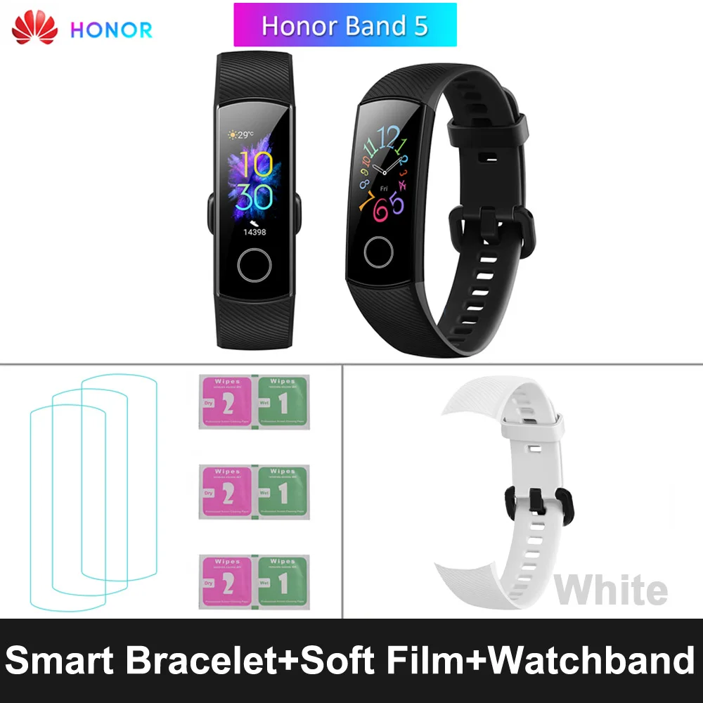 Black White Strap HONOR Band 5 фитнес умный Браслет мониторинг сердечного ритма 5 АТМ водонепроницаемый плавающий Bluetooth 4,2 смарт часы наручные часы - Цвет: Black White Strap
