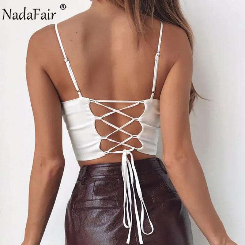 Женский облегающий укороченный топ Nadafair белый черный клубный с u образным