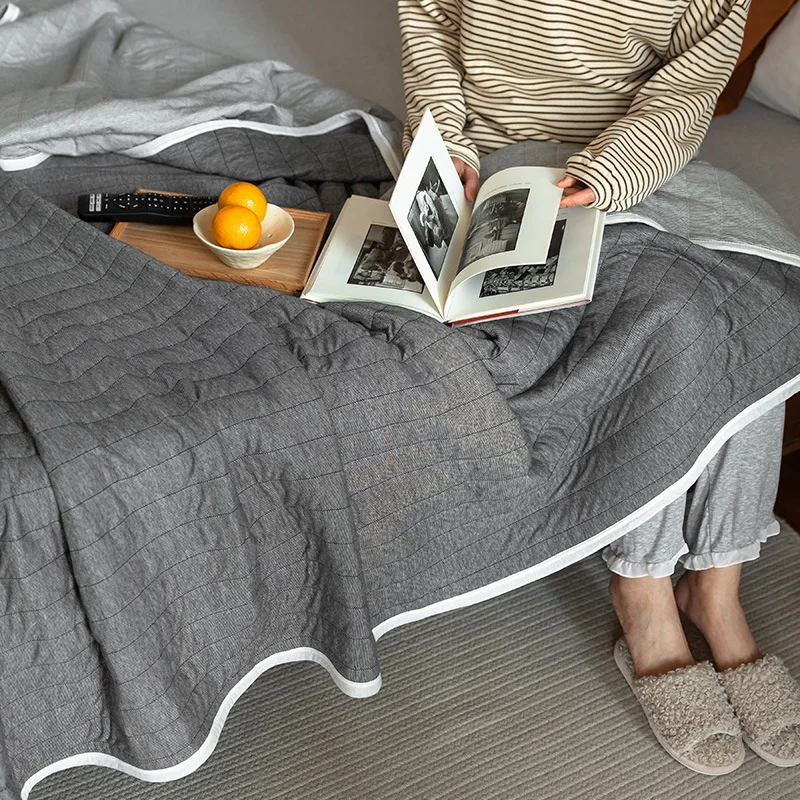 

Solid Knitted Cotton Summer Quilt Bedspread Soft Comforter Quilted Blanket Japanese Patchwork Sofa Bed Cover Coverlet Colcha