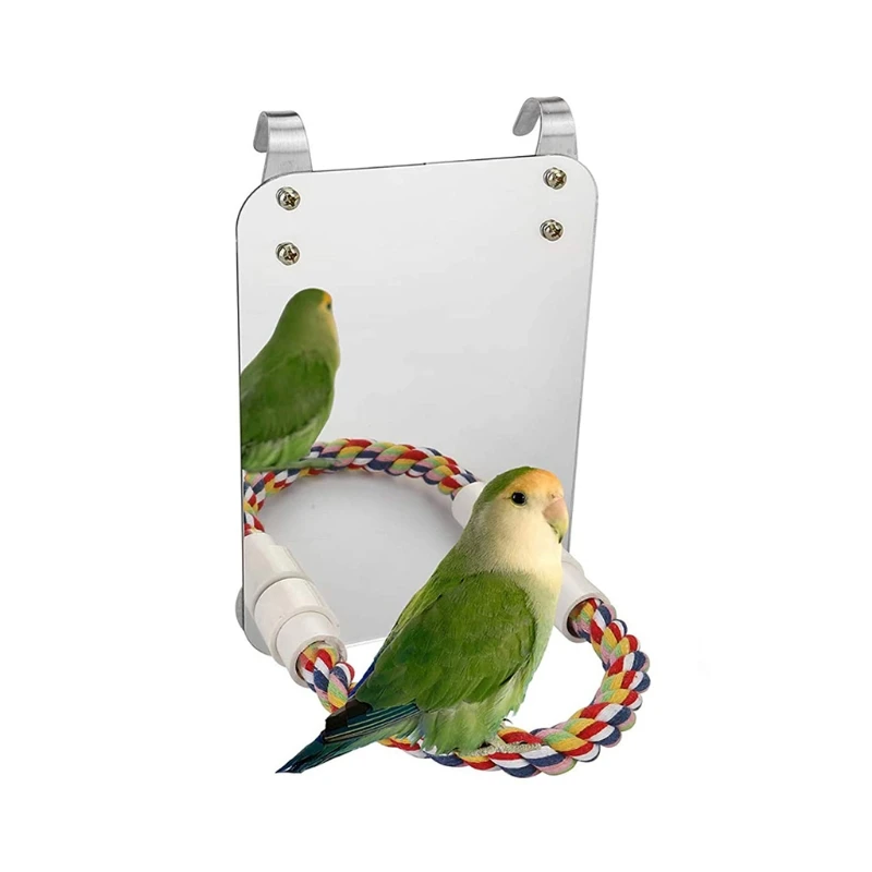 

Bird Cage Mirror with Perch Stand Cotton Rope Parrot Paw Grinding Toys Dropshipping