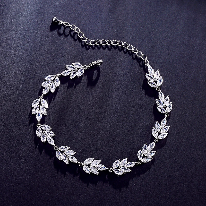 FEEHOW летний дизайн Блестящий CZ цирконий форма листа цепочка браслеты для женщин