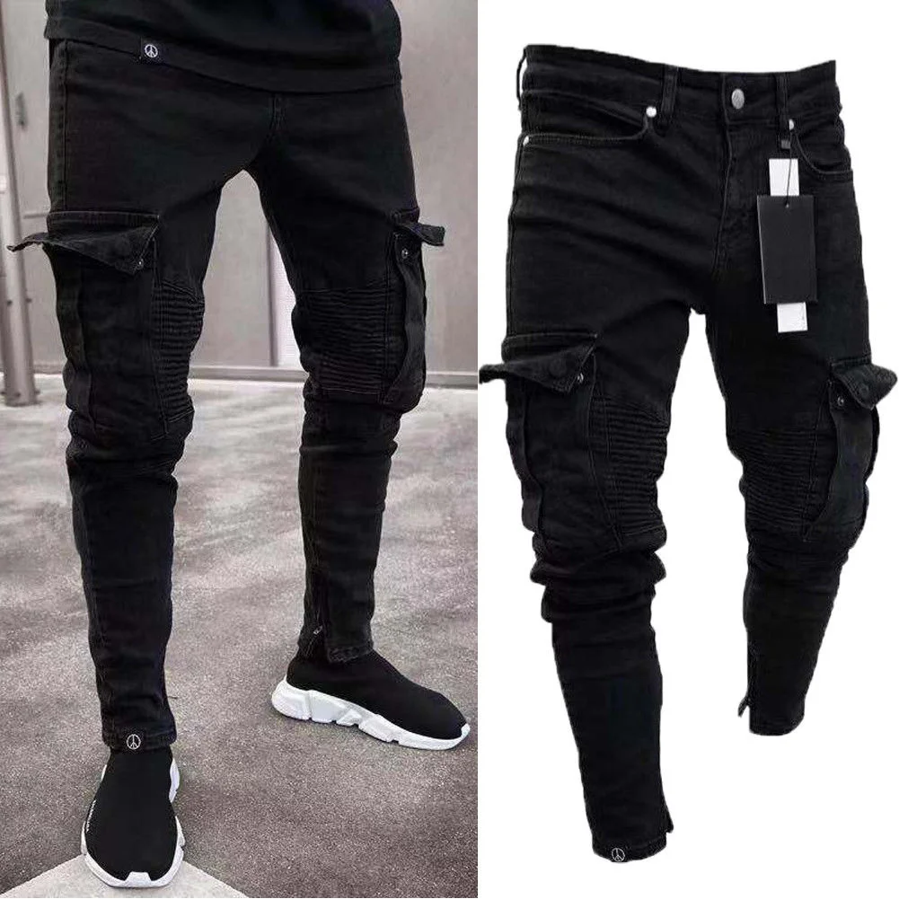 

SHZQ Fashion Pencil Pants Ripped Jeans Slim Spring Hole Men's Fashion Thin Skinny Jeans for Men Hiphop Trousers Clothes Clothing