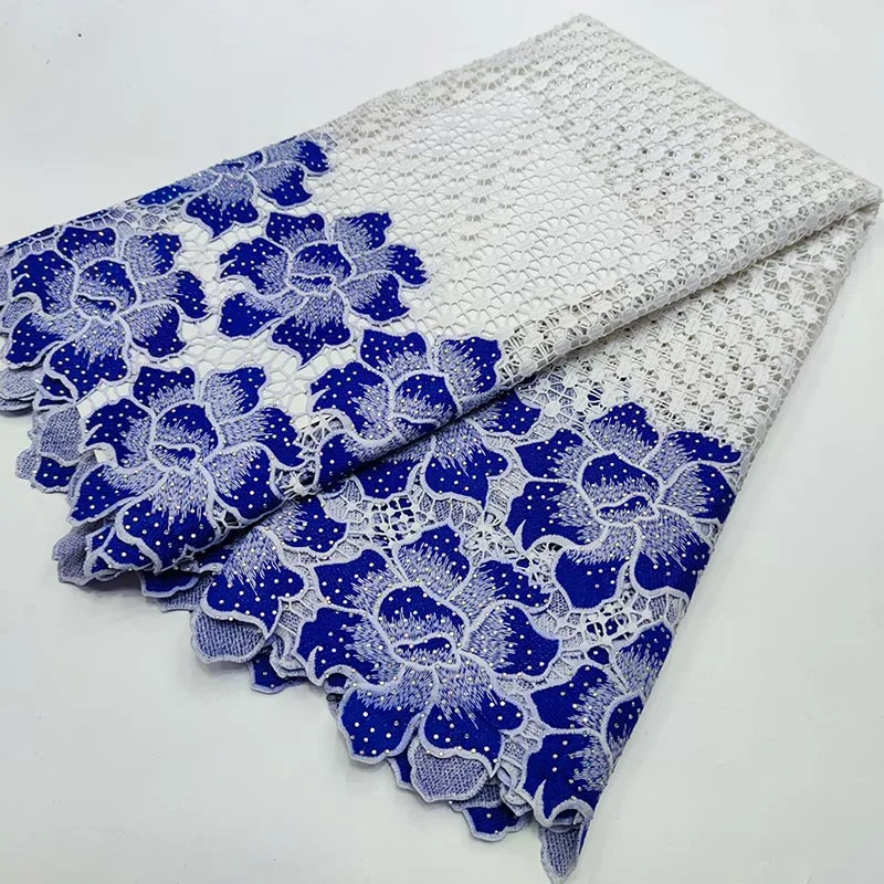 

FATU African Guipure Lace Fabric High Quality Embroidery Nigerian Cord Lace Fabrics With Stones For Wedding Sewing YY211227-13