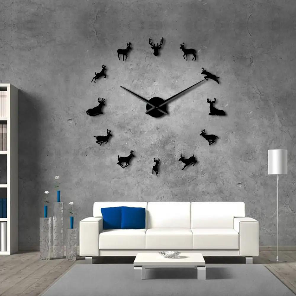 

3D Stereo acrylic Sika Deer big wall clock fashion simple DIY Wall Clock creative watch home accessories modern decor
