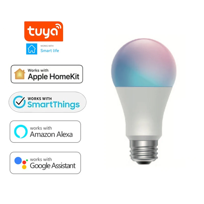 

Умная Энергосберегающая светодиодная лампа Tuya E27, многоцветная Лампа с регулировкой яркости, Wi-Fi, 9 Вт, RGB, для Apple Siri, HomeKit, умных вещей, Alexa Google ...
