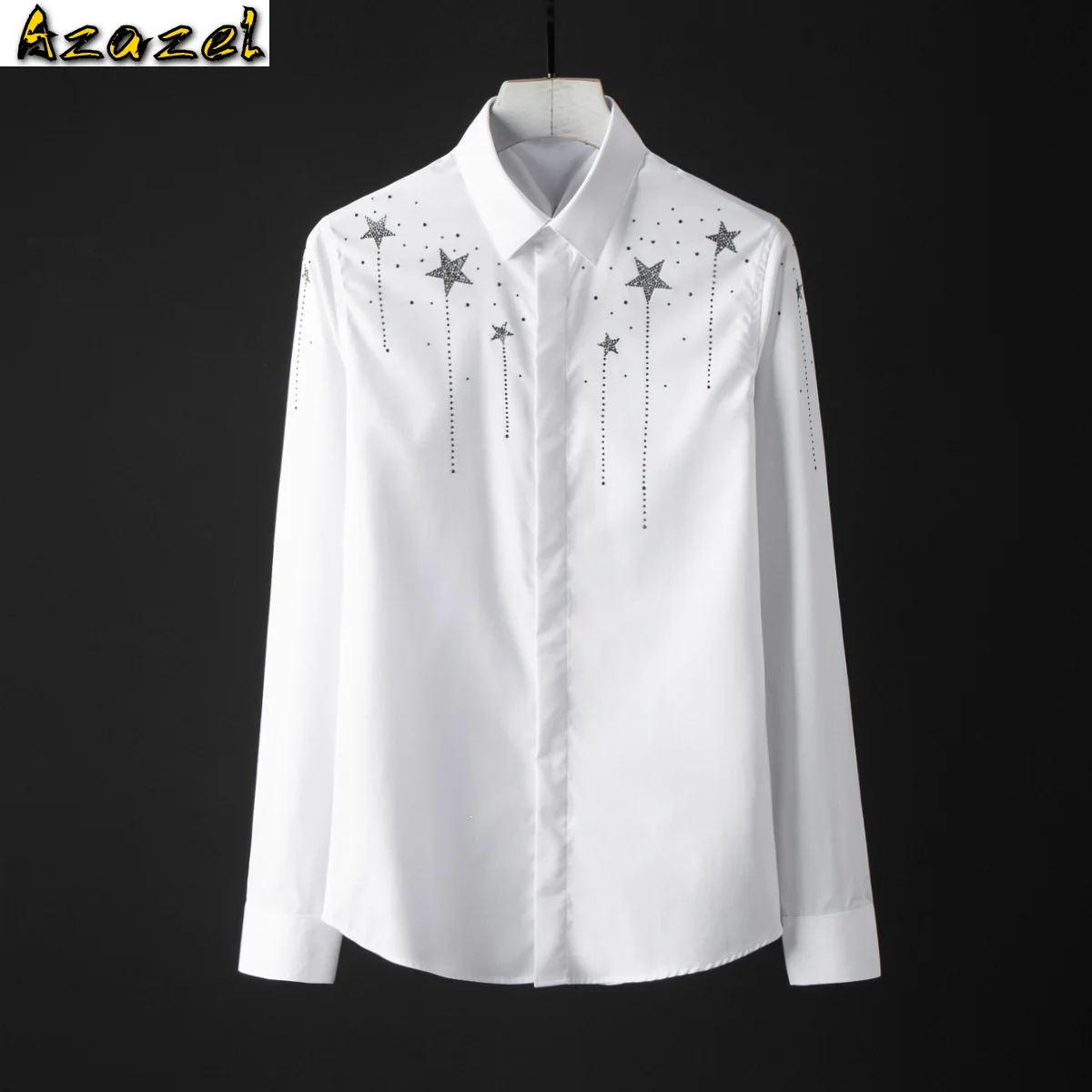 

Minglu100% Cotton Mens Shirts Luxury Czech Crystal Drill Design Long Sleeve Mens Dress Shirts Plus Size 4xl Starry Man Shirts