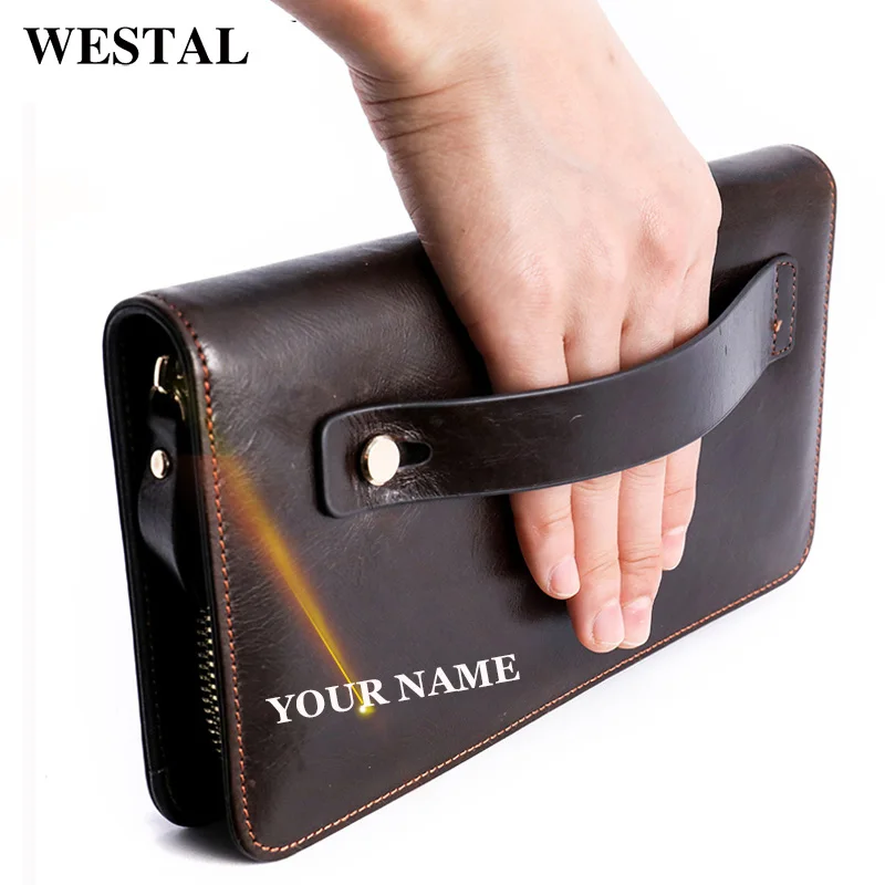 Мужской кошелек WESTAL из 100% натуральной кожи бумажник с ремешком на запястье для