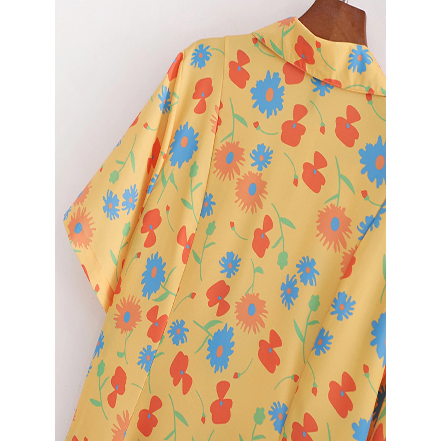 Za 2019 модное платье миди женское желтое шелковое атласное с цветочным принтом v