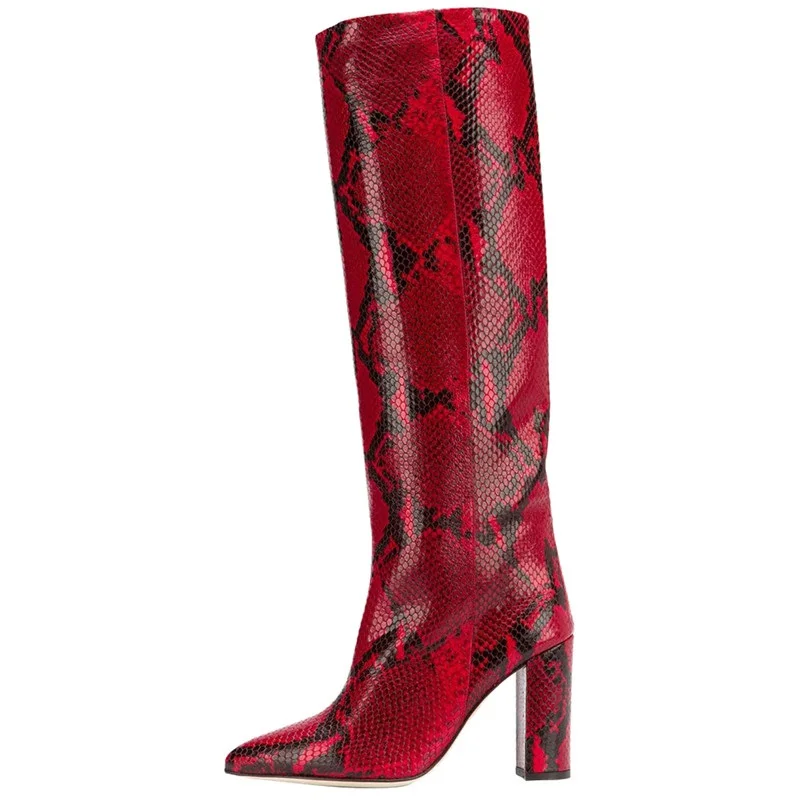 Женские сапоги до колена с острым носком из искусственной кожи | Обувь