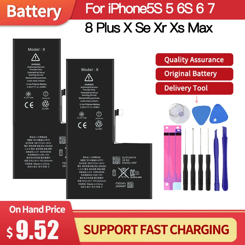 Batería de litio de alta capacidad para IPhone, repuesto Original con Kit de herramientas gratis, para IPhone 5S 5, 6S, 6, 7, 8 Plus, X, SE, XR, XS Max