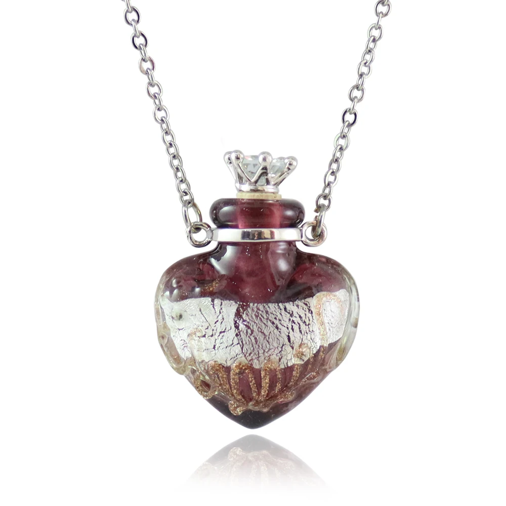 

1PC Murano Glass Perfume Vials Necklace Heart Essential Oil Diffuser Bottle Jewelry Necklace Stainless Steel Necklace For Women