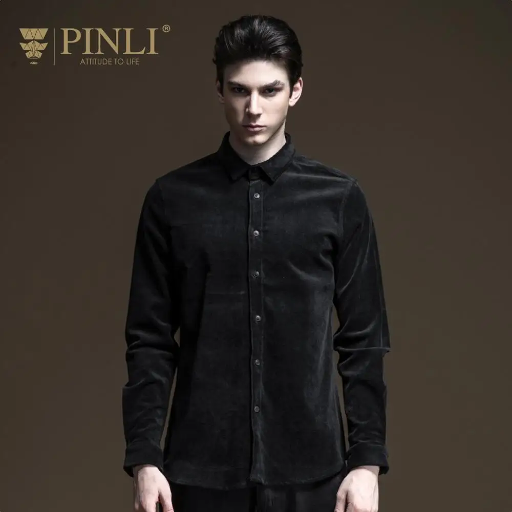 Мужская Повседневная рубашка украшенная вельветовыми вставками с длинными