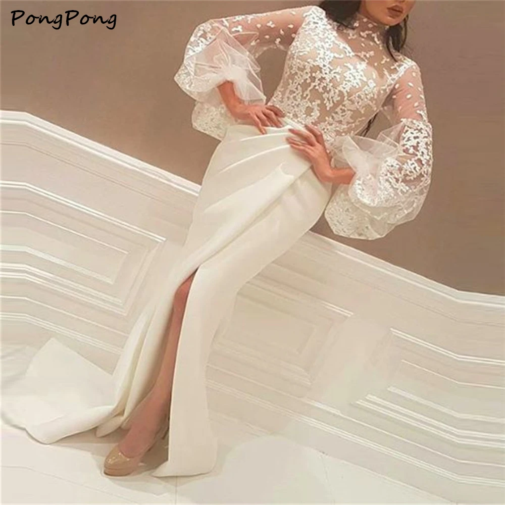 

Split Side Mermaid Prom Dress High Neck Sexy Long Evening Party Dresses Long Sleeve Vestidos De Festa