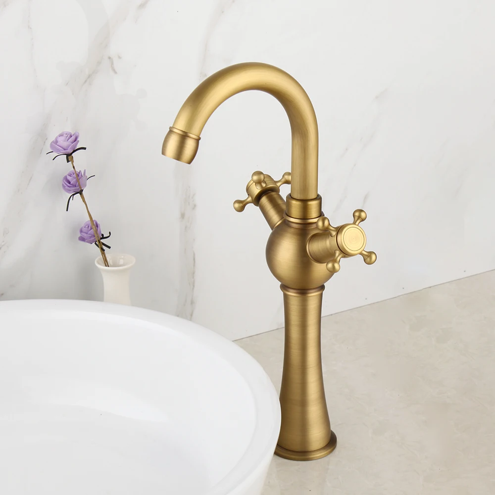 Смеситель для ванной KEMAIDI античная латунь 2 ручки крепление на раковину |