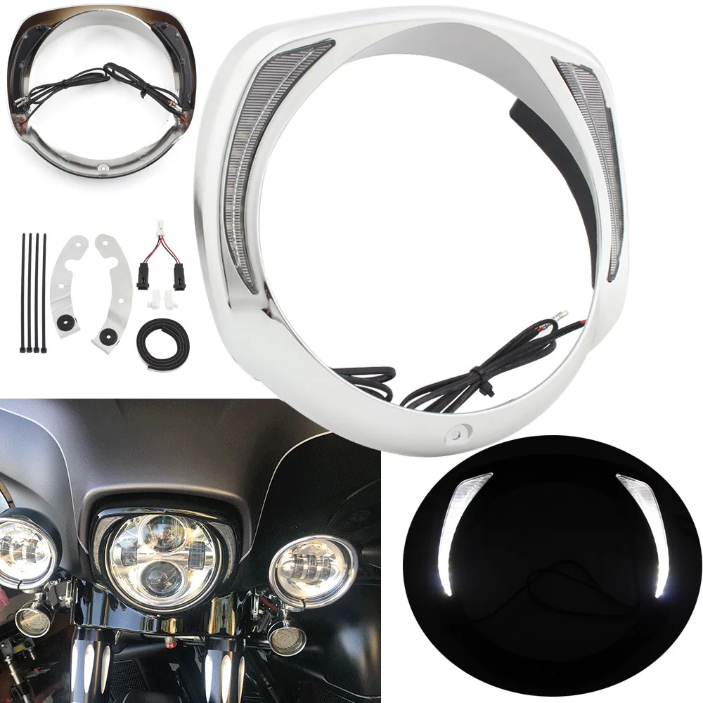 

Мотоциклетная хромированная светодиодный ная светодиодная Передняя панель для Harley Touring Electra Glide Ultra Limited CVO Ultra 2014-2020