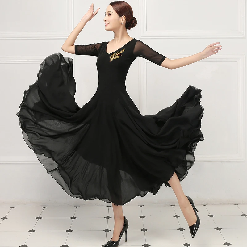 2020 New red black Ballroom Competition Dress short sleeves Women Modern Dresses Standard Waltz | Тематическая одежда и