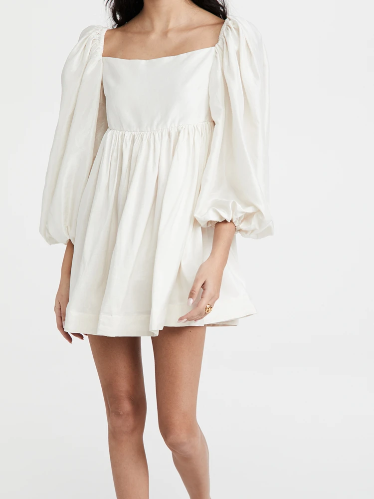 

Cotton White Dress Puff Sleeve Summer Dress Sweet Fashion Designed Mini Dress 2021 Soft Party Club High Waist Zipper