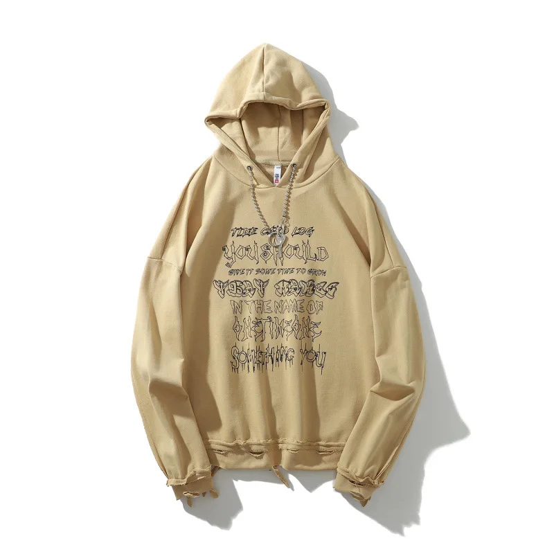 

SEVEYFAN Men's Hip-hop Sweatshirt Letter Print Loose Hoodies Jacket Hoodie Long Sleeve Jacket