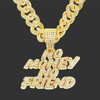 iced out letters pendant necklace no money no friedn aaa zircon mens charms necklace hip hop jewelry with miami cuban chain