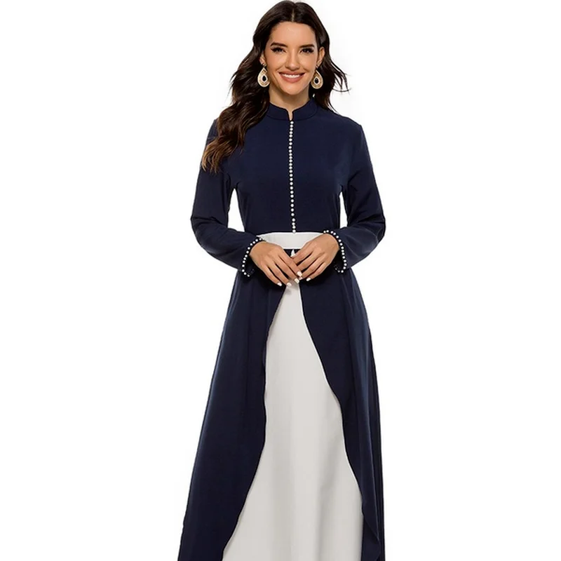European and American New Middle East Stitching Dress Contrast Color Beaded Fashion Long Skirt Robe Muslim Sets Abaya | Тематическая