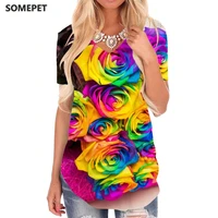 somepet colorful t shirt women flowers t shirts 3d creativity v neck tshirt art tshirts printed womens clothing hip hop cool
