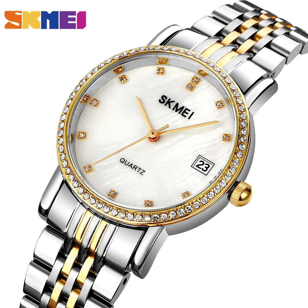 

Женские кварцевые наручные часы SKMEI 2021, роскошные брендовые кварцевые золотые наручные часы со стразами, подарки, модные часы для женщин 1840