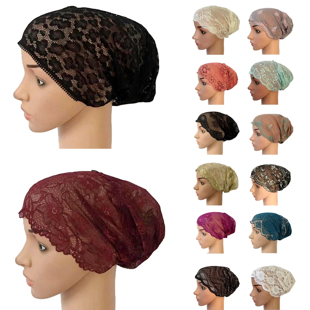 Женская мусульманская эластичная кружевная бандажная шапка мусульманские