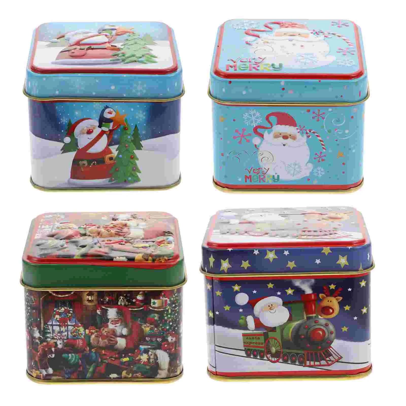 

4Pcs Square Canisters Adorable Cartoon Party Candy Jars Cookie Boxes (Assorted Color)