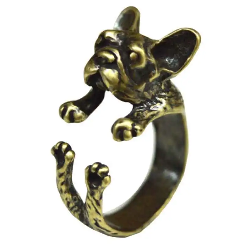 Ручной работы кольца с собакой милые животные регулируемые Французский бульдог