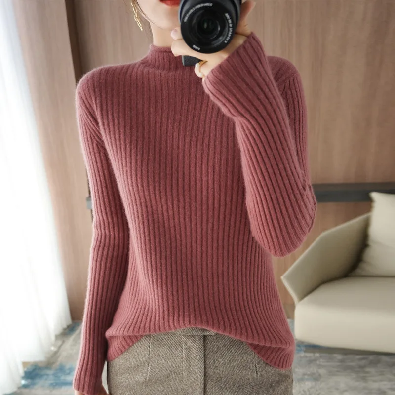

10 Colors 2021 NEW Women's Sweaters Cashmere Sweater Women Slim-fit Half-high Collar Bottoming Korean Sweater Women