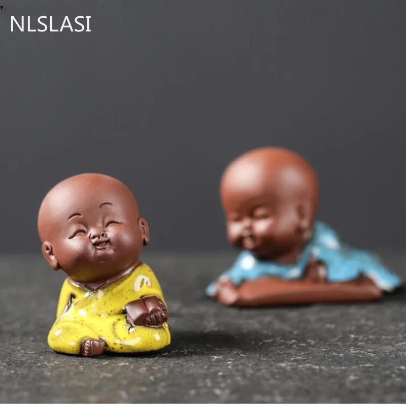 NLSLASI1 шт. фиолетовая глина ручной работы милая статуэтка Будды монаха украшение