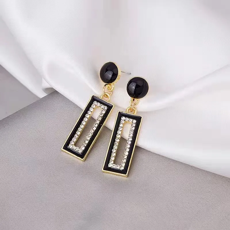 Черные элегантные женские серьги Геометрическая прямоугольная подвеска полые
