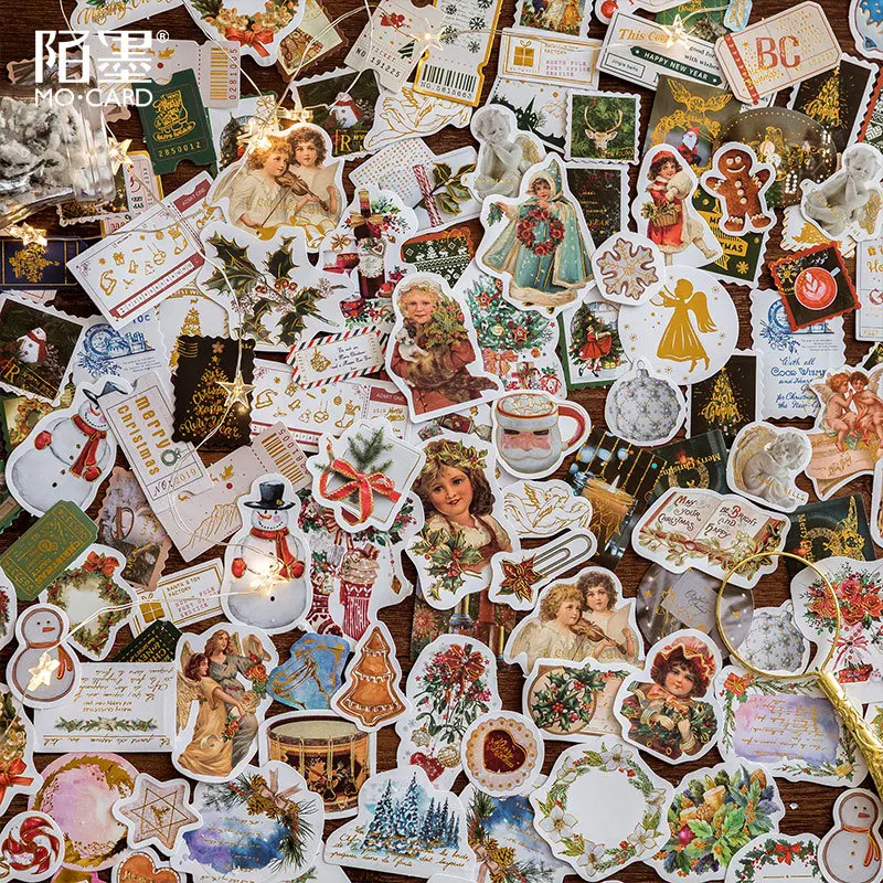 2019 Hot Gold Sticker Pack Christmas Vintage Stamp Gingerbread Man Gift Wreath Decoration Scrapbooking Material |