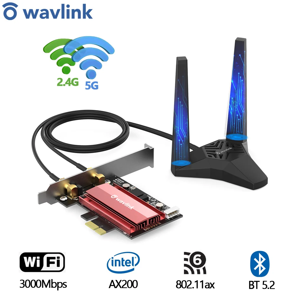Wavlink AX WiFi 6 3000 Мбит/с PCIe адаптер с Bluetooth5.2 5G/2400 2 4G/574 двухдиапазонный сетевой для