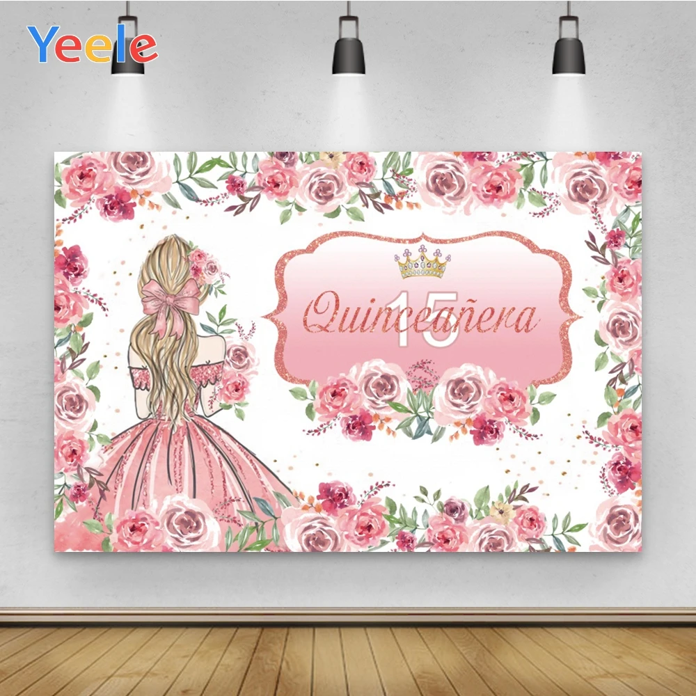 

Yeele Happy Birthday Bar Mitzvah Backdrops Girl 15th Flowers Background Photozone Photography For Photo Studio Props Party Decor