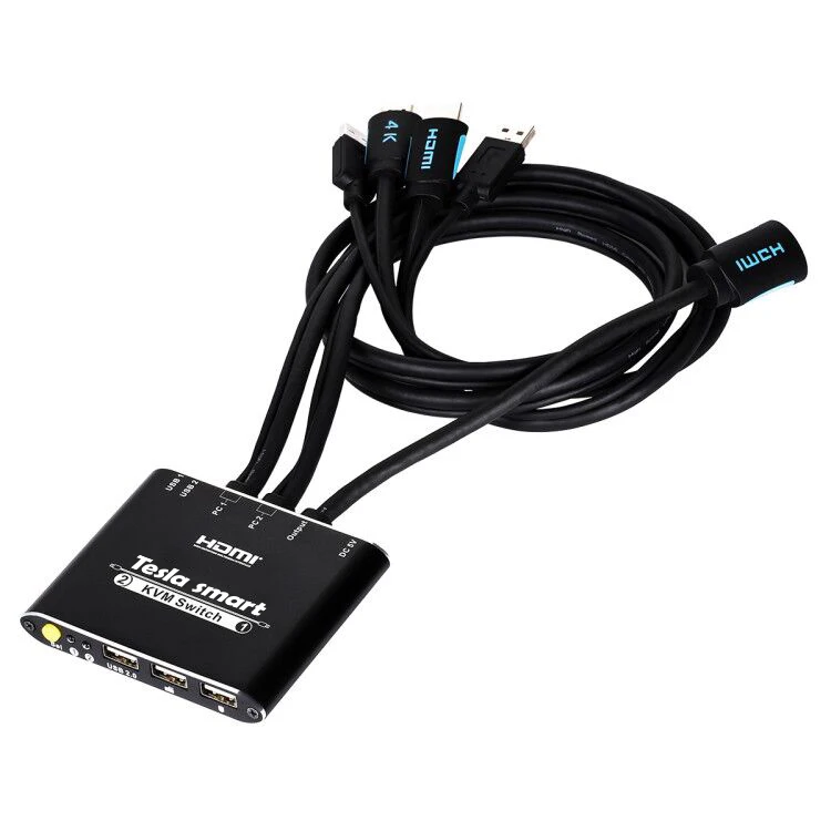 KVM переключатель Tesla smart высококачественный 2-портовый USB HDMI Кабельный с дополнительным USB 2,0 портом поддержка 4 K* 2 K(3840x2160