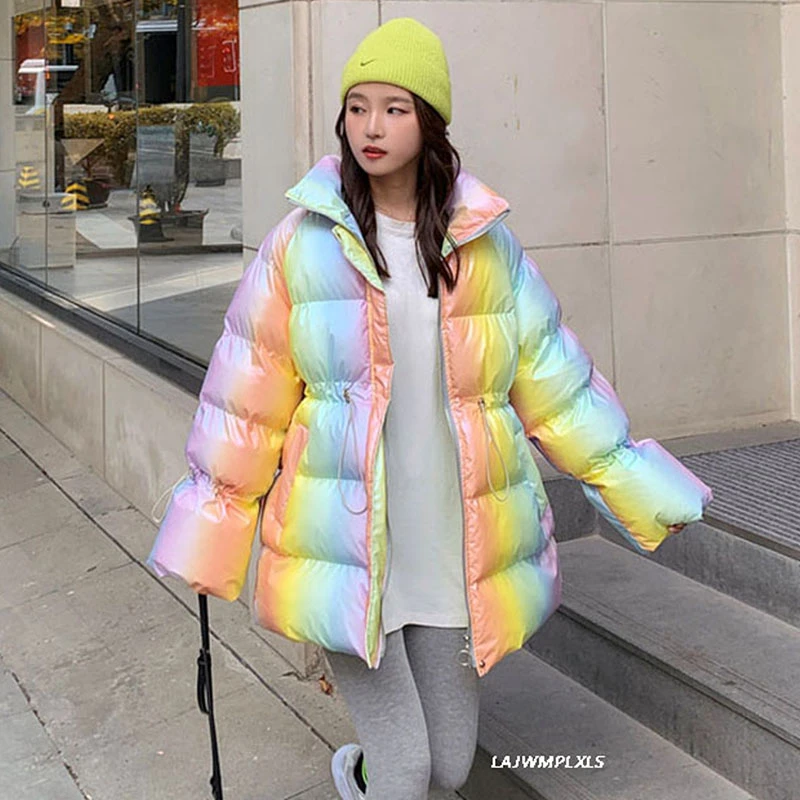 Радужные цвета новинка 2020 зимние пальто женские модные парки Harajuku куртка женское