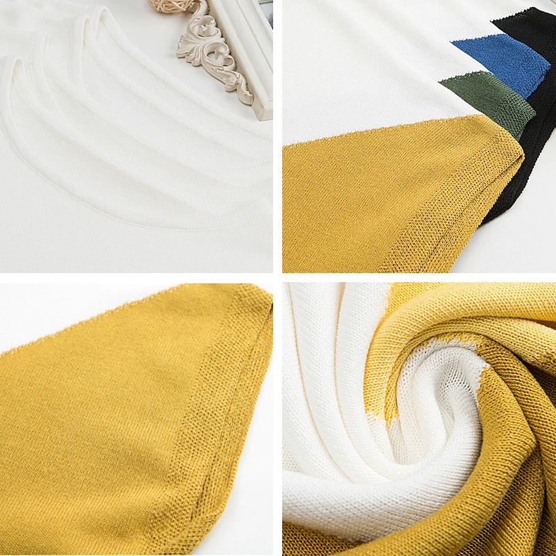 

Women Fashion Loose Knitwear Tee Summer Short Sleeve Contrast Color Knitted T-Shirt Casual O-Neck Thin Pullover Tee Female