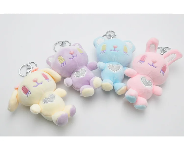 

2019 10cm new arrival cute candy rabbit series color bunny plush toy pendant doll kawaii keychain for children and girls Gift