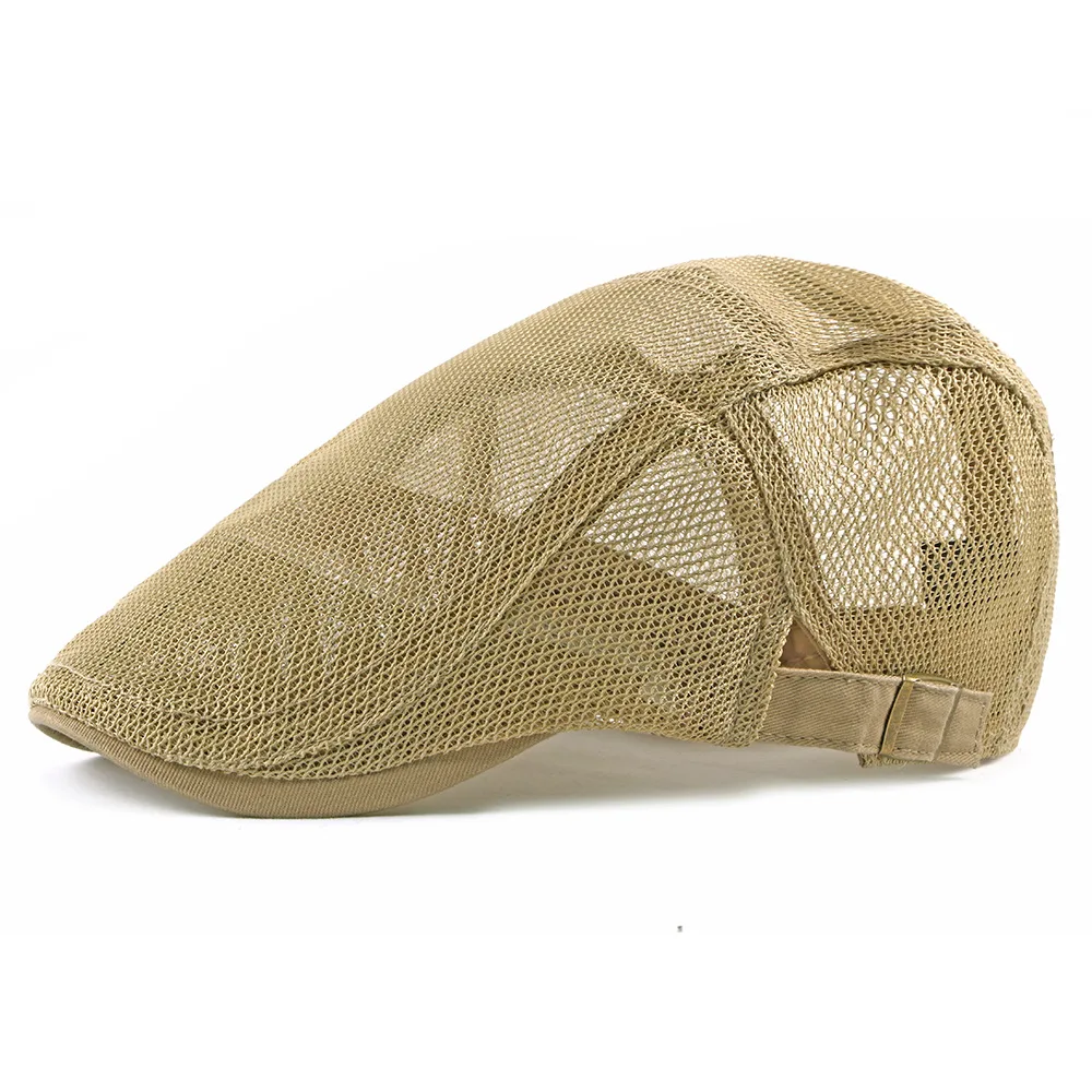 Men Breathable mesh Summer hat Newsboy Beret Ivy Cap Cabbie Flat Cap Unisex Ivy Gatsby Cabbie Driving Hat Black Brown