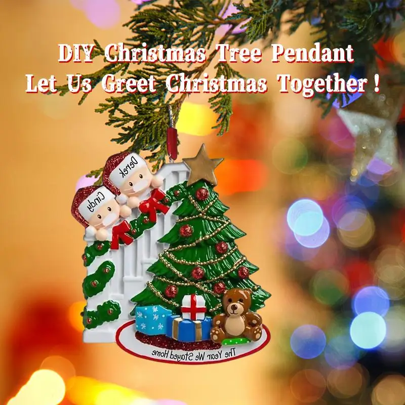 1pc Family Christmas Tree Ornament Pendant DIY Name Blessings PVC Santa Claus Masks 2-5People Xmas 2022 Adornos De Navidad | Дом и сад