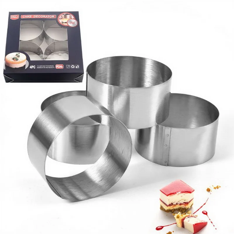 

Set of 4 Round Stainless Steel Mousse Ring Household DIY Cake Mold Kitchen Baking Tools Party Supplies