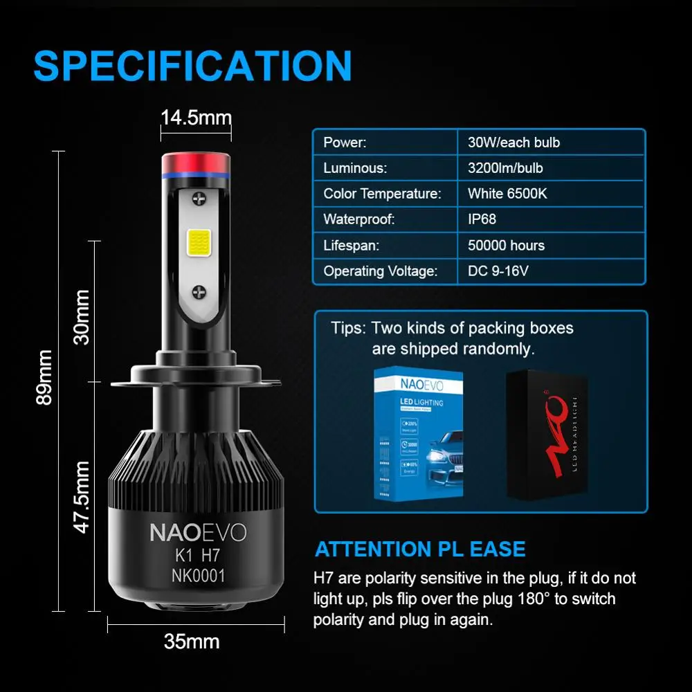 NAO H7 H4 светодиодный светильник H11 HB4 противотуманный H8 HB3 H9 Авто Blub 9006 9005 12 в белый 60