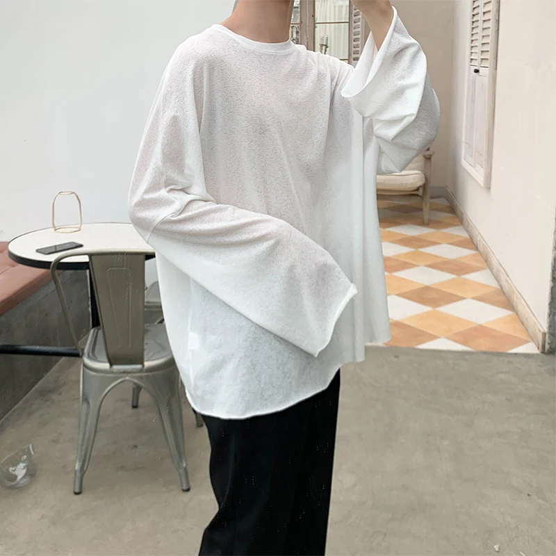 Парная футболка мужская с длинным рукавом белая Повседневная тонкая прозрачная