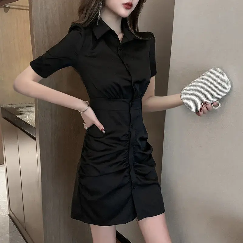 

Sexy Hip Short Shirt Skirt 2021 Spring And Autumn New Korean Temperament Long Sleeve Dress Women's Wear Vestido Vfemage Oodji