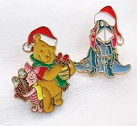 disney pooh piggy brooch cute eeyore christmas dress up metal badge pins couple costume decoration childrens holiday gift