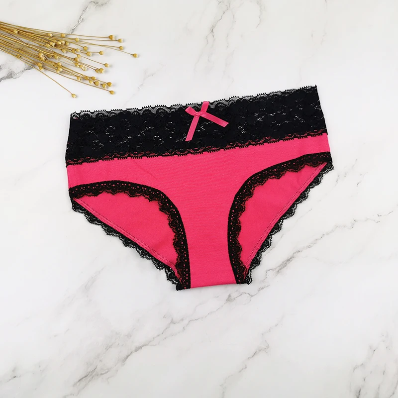 1pc Rose DKERT Хлопковые женские трусы, сексуальные черные кружевные трусы, удобные трусы с низкой посадкой, нижнее белье M L XL majtki damskie - Цвет: 1pc Rose